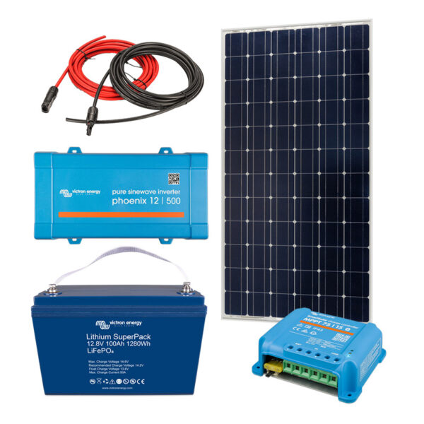 Solar Off Grid Kit 500 VA (900W peak) with 1280 Wh Energy Storage for Home, Van, Camper, Marine, Leisure